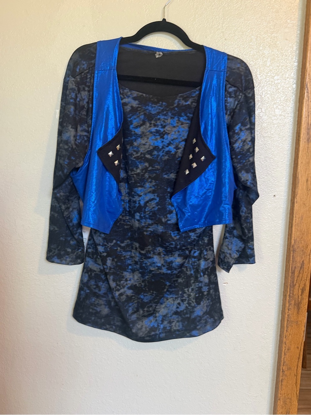Blue Tie-Dye Tunic Top with Metallic Blue Vest Overlay - DANCE COSTUME